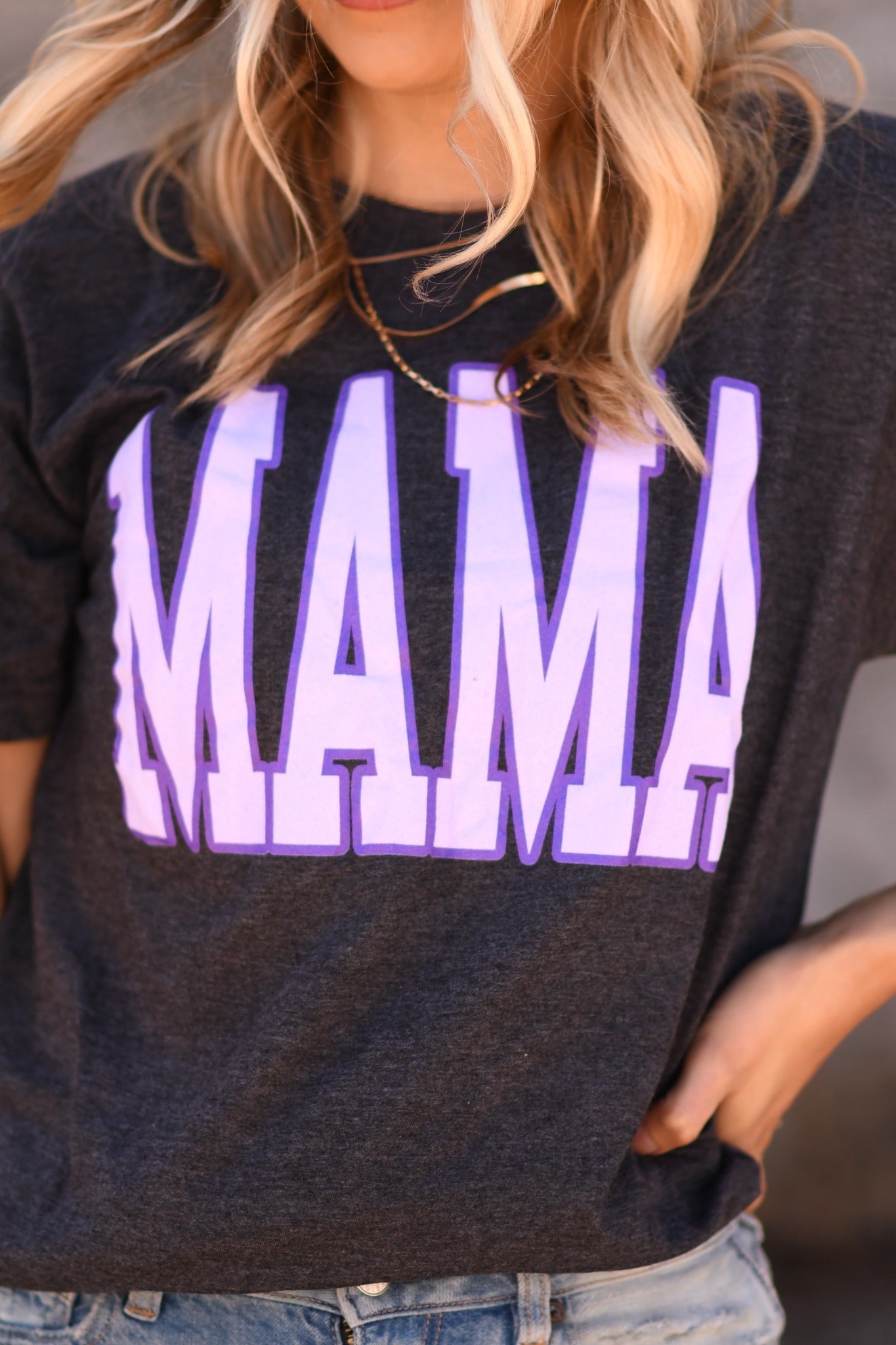 Purple Mama Varsity Letters Grey Graphic Tee - The Red Rival