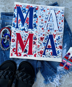 Patriotic Mama Floral Squares Natural Tee - The Red Rival