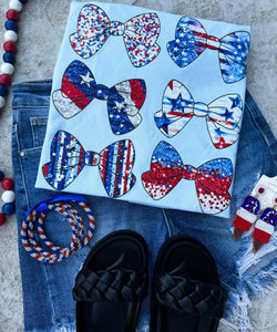 Patriotic Bow Pattern Light Blue Tee - The Red Rival