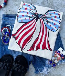 Patriotic Big Bow Natural Tee - The Red Rival