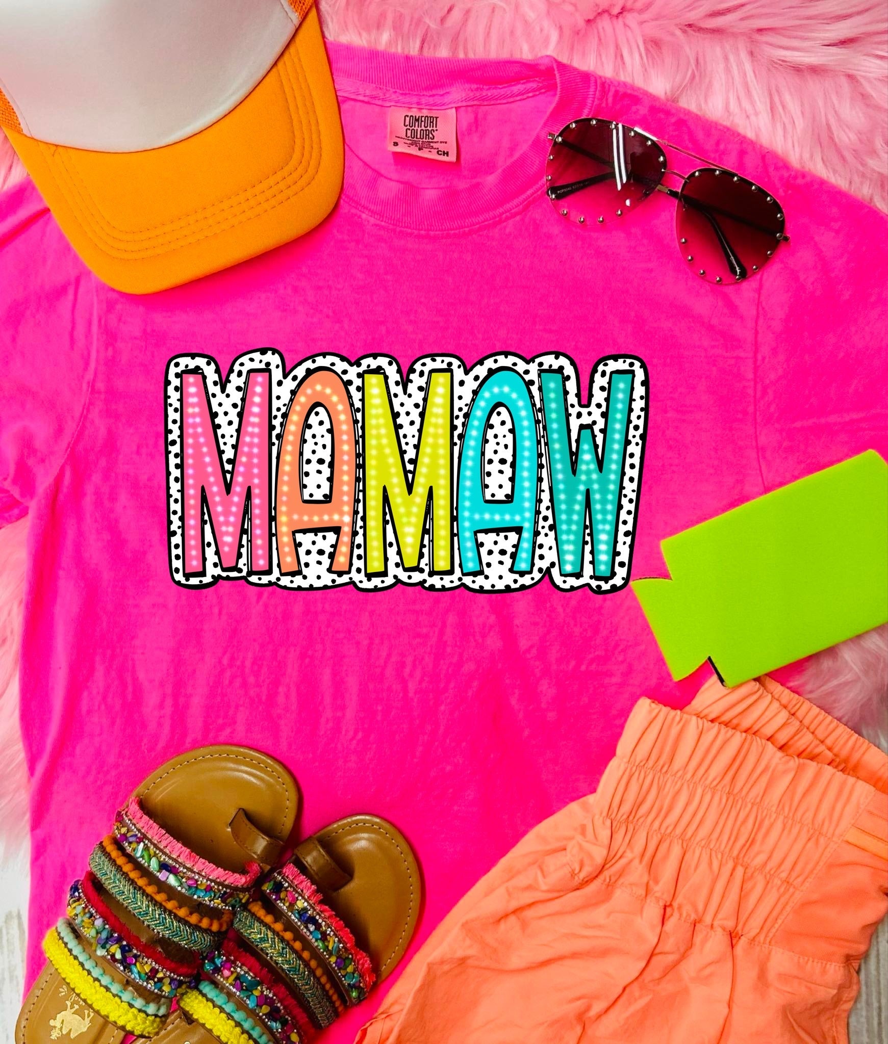 MaMaw Dalmatian Dot Neon Pink Tee - The Red Rival