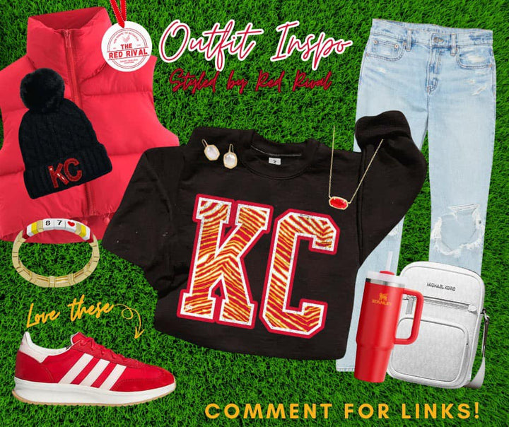 Distressed KC Retro Red/Gold Zebra Print Black Tee or Sweatshirt - The Red Rival