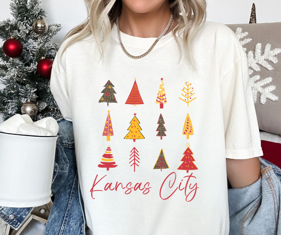 Kansas City Christmas Tree Pattern Ivory Graphic Tee - The Red Rival
