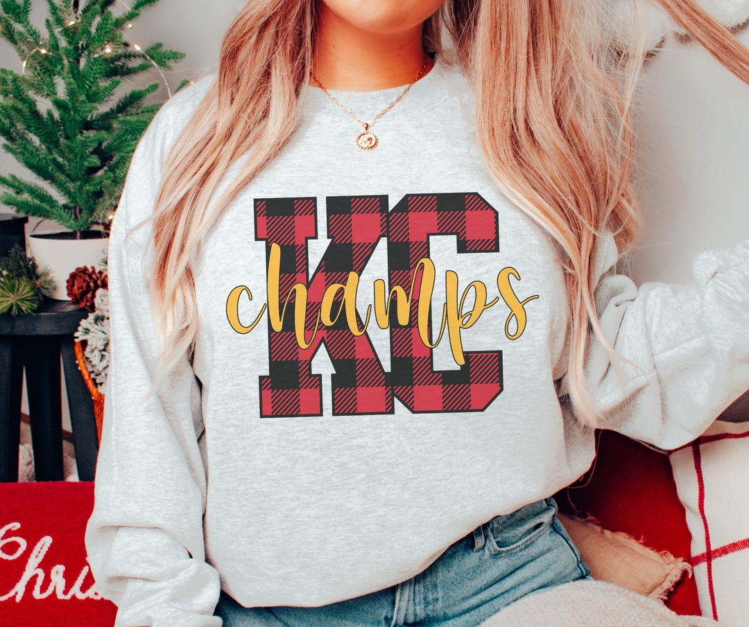 Buffalo Plaid KC Champs Ash Sweatshirt - The Red Rival