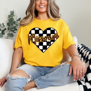 Missouri Checkered Heart Gold Tee - The Red Rival