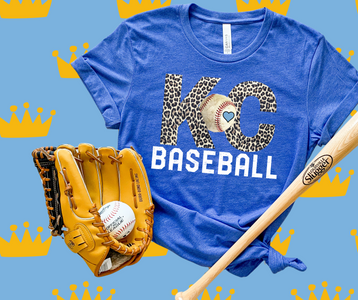 Leopard KC with Baseball Between Heather Blue Graphic Tee - The Red Rival