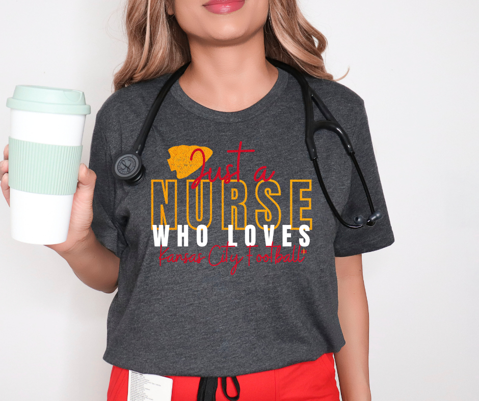 Just A Nurse Who Loves Kansas City Football Dark Grey Tee - The Red Rival