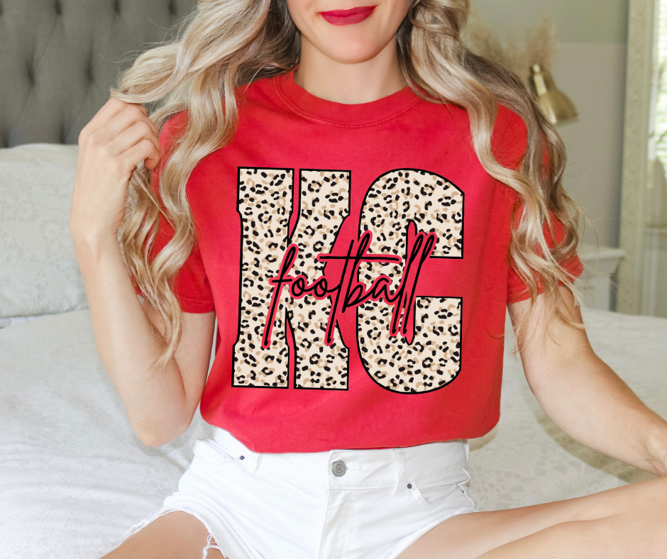 Tan Leopard KC Football Red Tee - The Red Rival