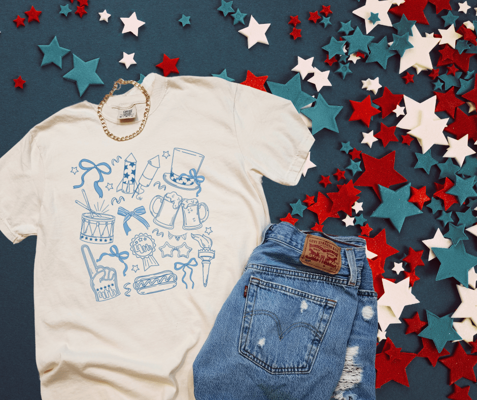 4th of July Blue Bow Collage - Graphic Tee - The Red Rival