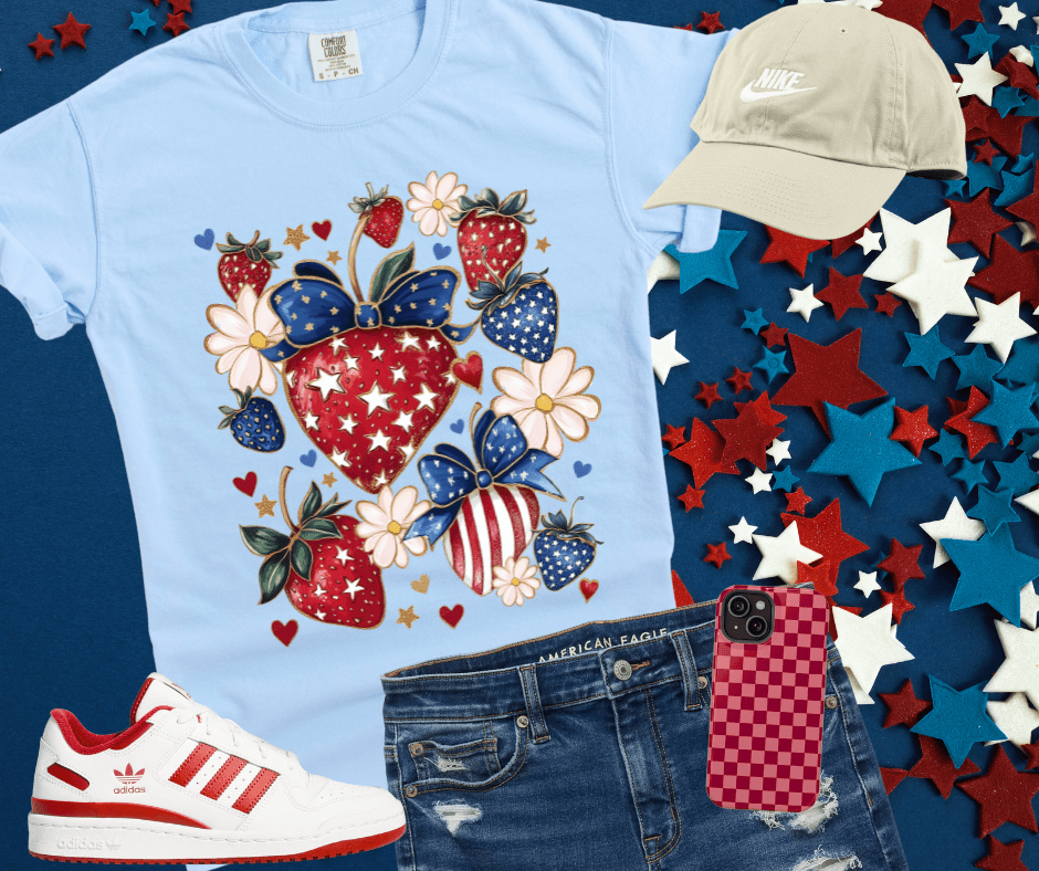 4th of July Strawberry Collage - Graphic Tee - The Red Rival