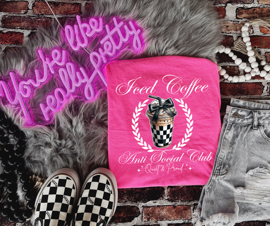 Iced Coffee Anti Social Club Neon Pink Tee - The Red Rival