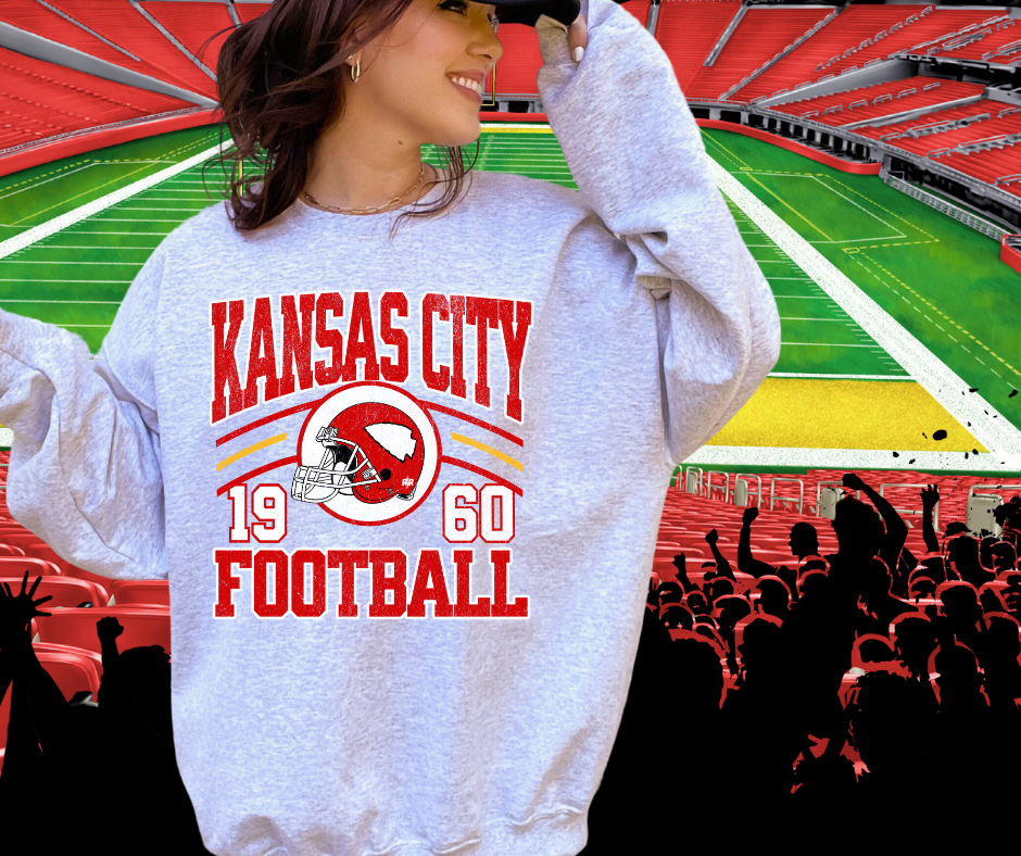 Retro Kansas City Football 1960 Helmet Ash/Natural Sweatshirt - The Red Rival