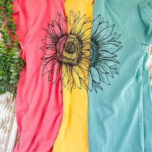 Sunflower Outline Tees (Choose Your Color) - The Red Rival