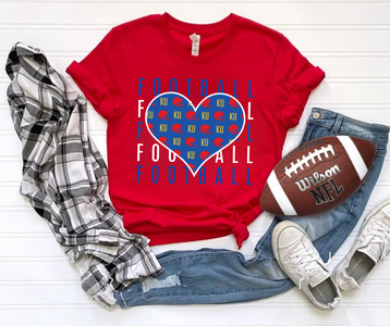 Kansas Football Heart Repeat Red Graphic Tee - The Red Rival