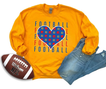 Kansas Football Heart Repeat Gold Sweatshirt - The Red Rival