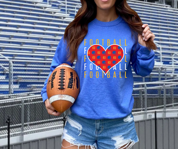 Kansas Football Heart Repeat Blue Sweatshirt - The Red Rival