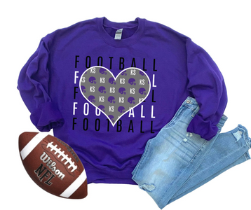 Purple Kansas Football Heart Repeat Purple Sweatshirt - The Red Rival