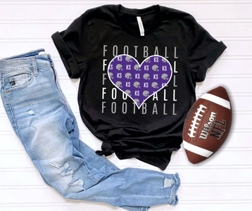 Purple Kansas Football Heart Repeat Black Graphic Tee - The Red Rival