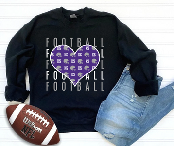 Purple Kansas Football Heart Repeat Black Sweatshirt - The Red Rival