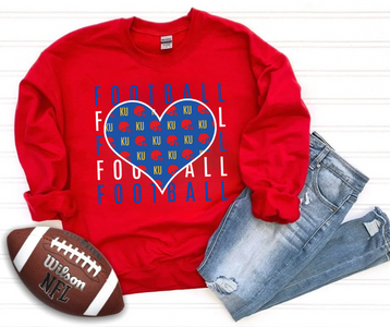 Kansas Football Heart Repeat Red Sweatshirt - The Red Rival