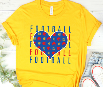 Kansas Football Heart Repeat Gold Graphic Tee - The Red Rival