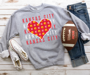 Kansas City Repeat Heart Grey Sweatshirt - The Red Rival