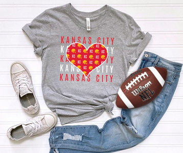 Kansas City Heart Repeat Grey Graphic Tee - The Red Rival