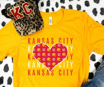 Kansas City Heart Repeat Gold Graphic Tee - The Red Rival