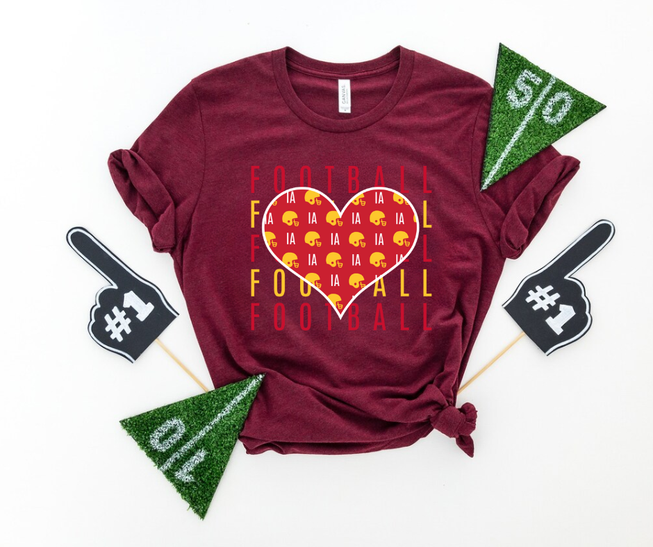 Iowa State Football Heart Repeat Maroon Graphic Tee - The Red Rival