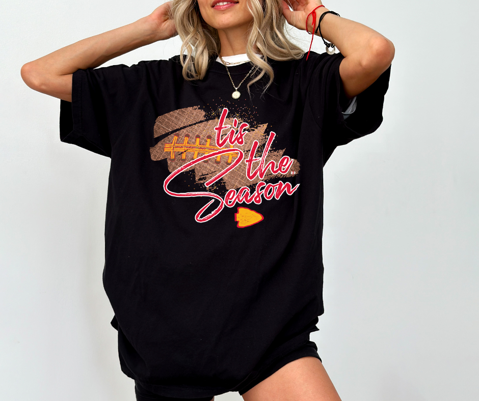 Tis' The Season Football Laces Black Tee - The Red Rival