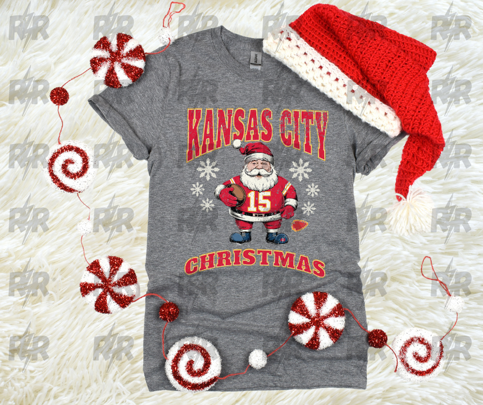 Kansas City Christmas Santa Grey Tee - The Red Rival