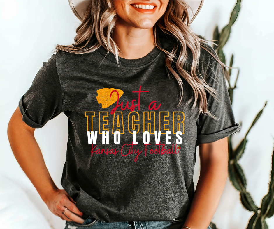 Just A Teacher Who Loves Kansas City Football Dark Grey Tee - The Red Rival