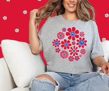 Patriotic Happy Flowers Grey Tee - The Red Rival