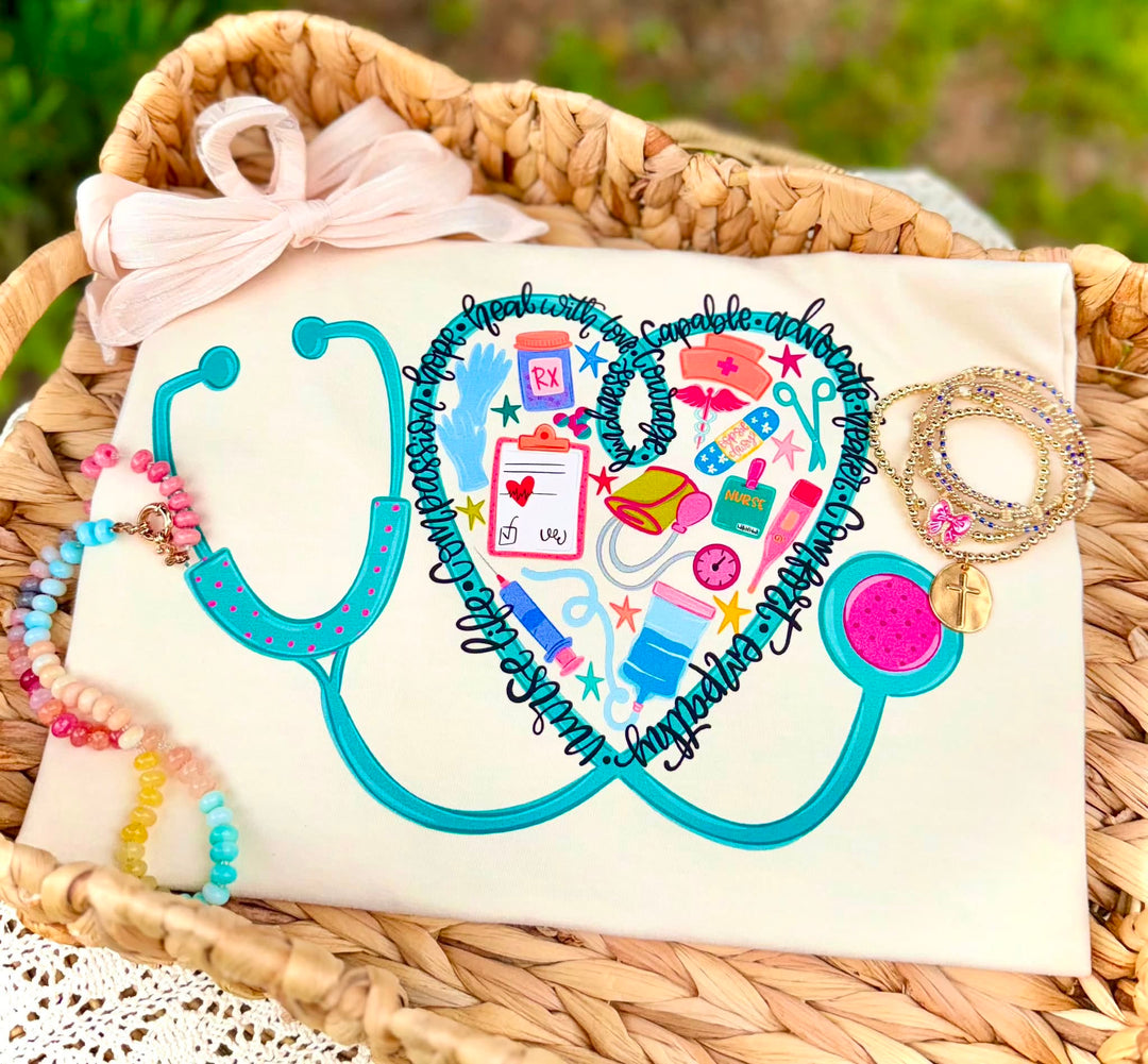 DEAL OF THE DAY - Nurse Life Stethoscope Ivory Tee (FINAL SALE)