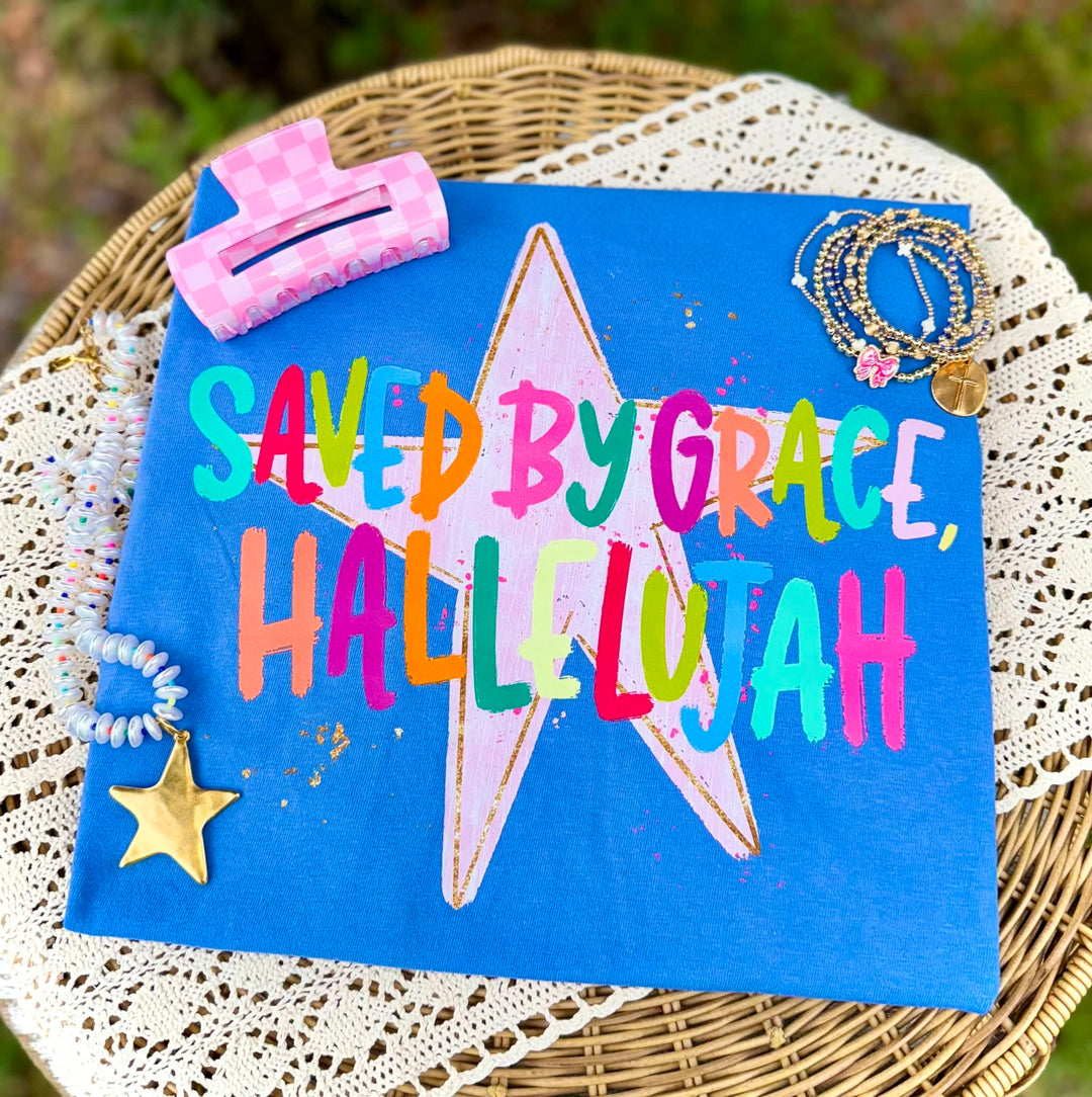 DEAL OF THE DAY - Saved by Grace Hallelujah Blue Tee (FINAL SALE)