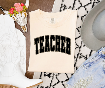 Teacher with Leopard Outline Ivory Tee - The Red Rival