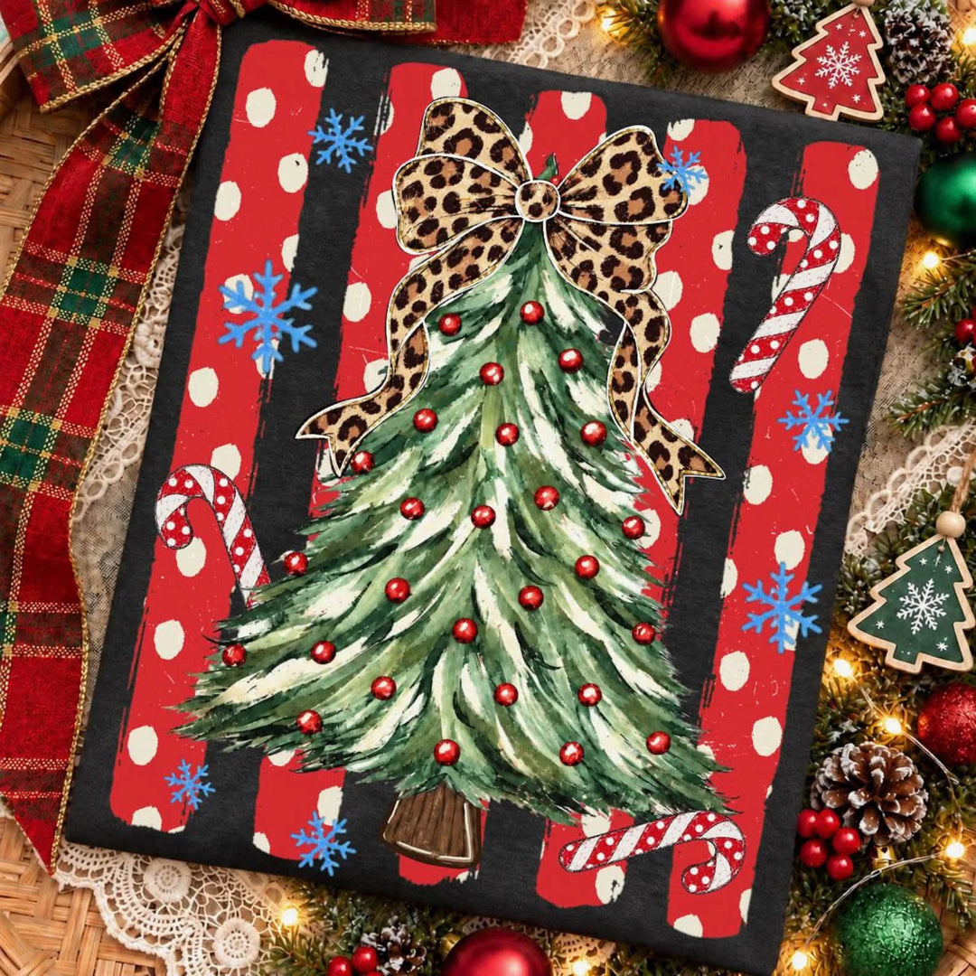 DEAL OF THE DAY - Cheetah Bow Christmas Tree Black Tee or Sweatshirt (FINAL SALE)