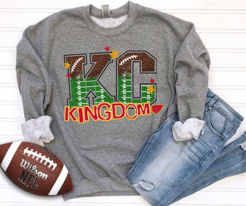 KC Kingdom Football Field Letters Grey Sweatshirt - The Red Rival