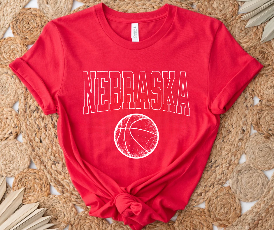 Nebraska Basketball White Outlines Red Tee - The Red Rival