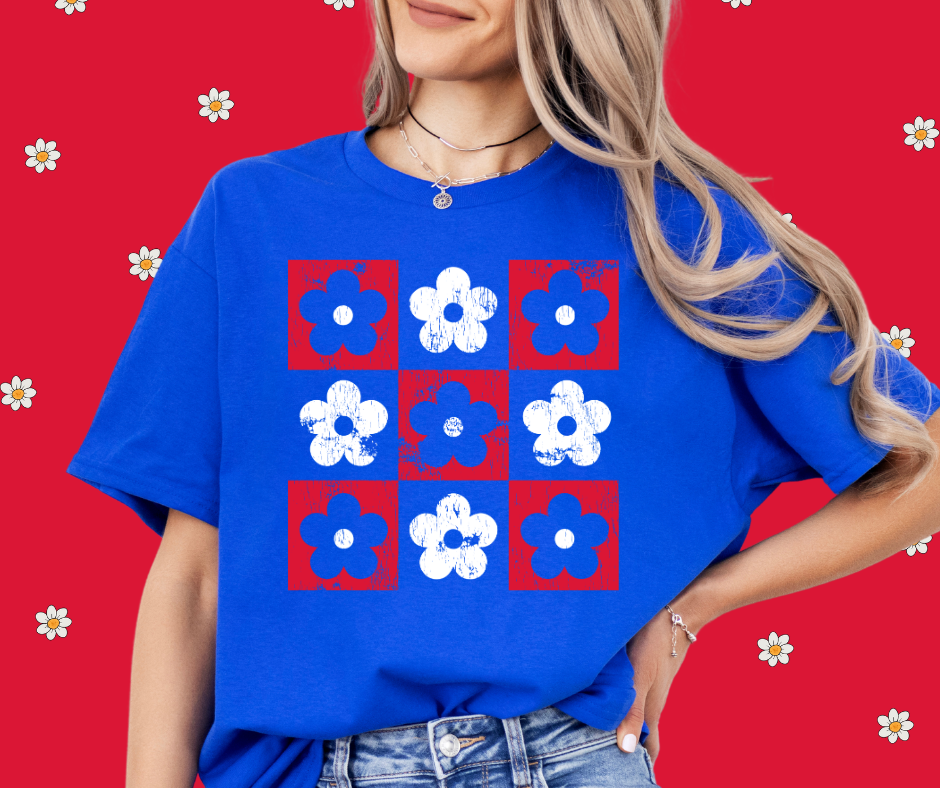 Patriotic Flower Power Pattern Blue Tee - The Red Rival