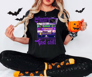 90s Halloween Movies & Chill Black Tee - Tees - The Red Rival