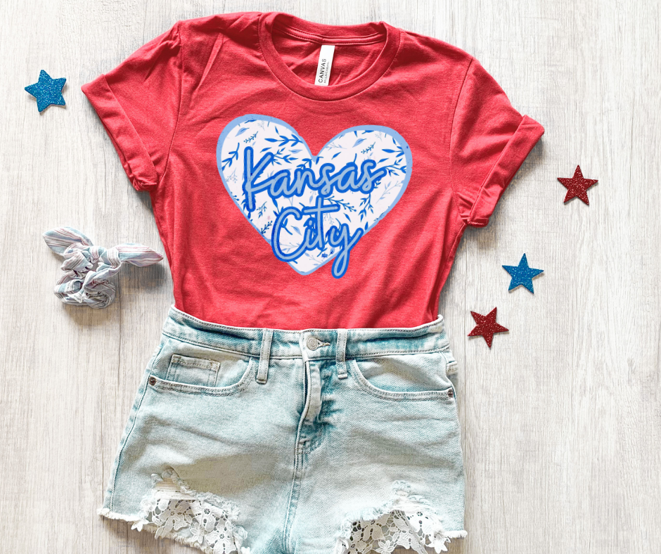 Patriotic Kansas City Heart Heather Red Tee - The Red Rival