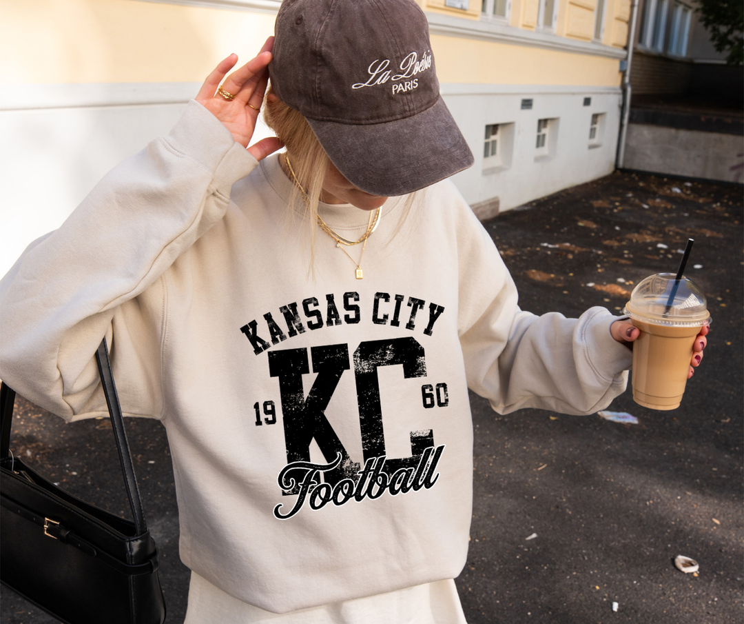 DEAL OF THE DAY - Black Distressed Kansas City Football Tan Tee or Sweatshirt - FINAL SALE