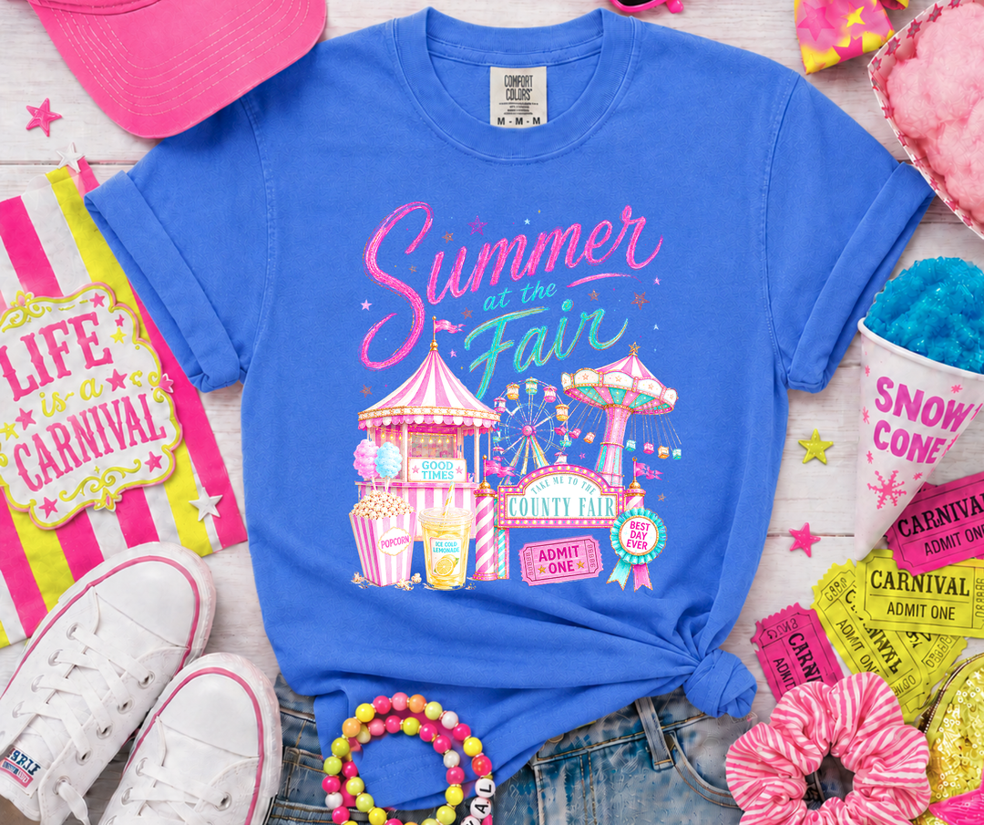 DEAL OF THE DAY - Generic Pink Summer at the Fair on Blue Tee - FINAL SALE