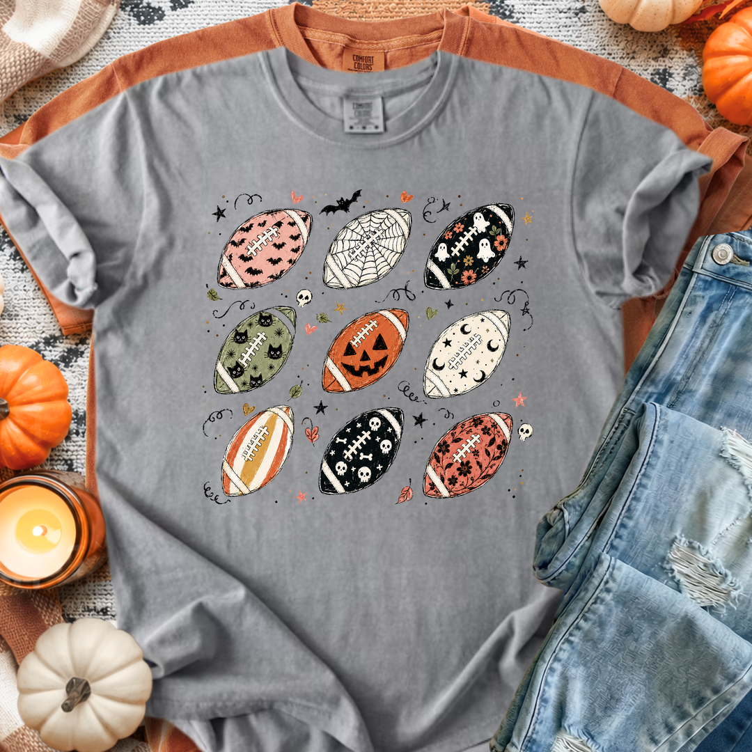 DEAL OF THE DAY - Halloween Footballs Grey Tee - FINAL SALE