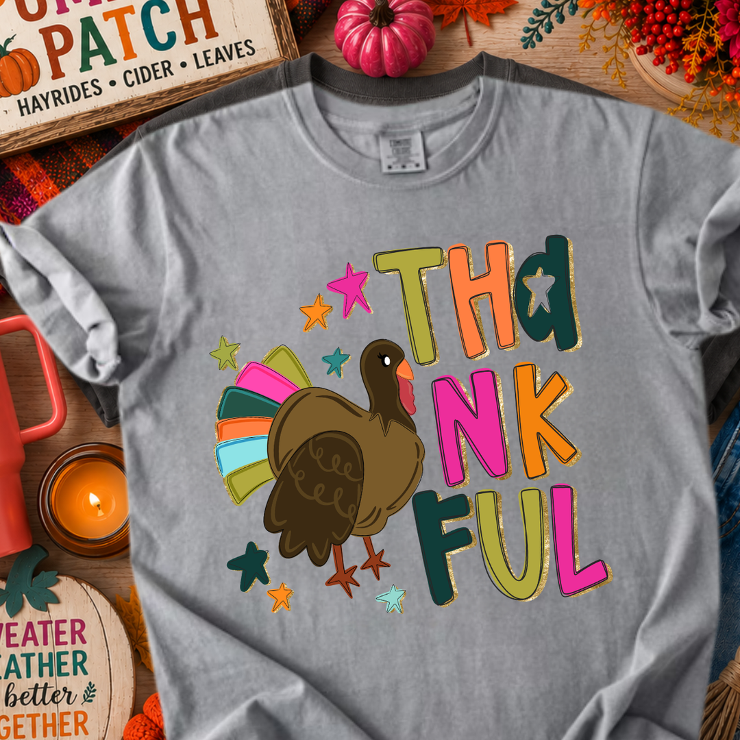 DEAL OF THE DAY - Colorful Thankful Turkey Grey Tee (FINAL SALE)