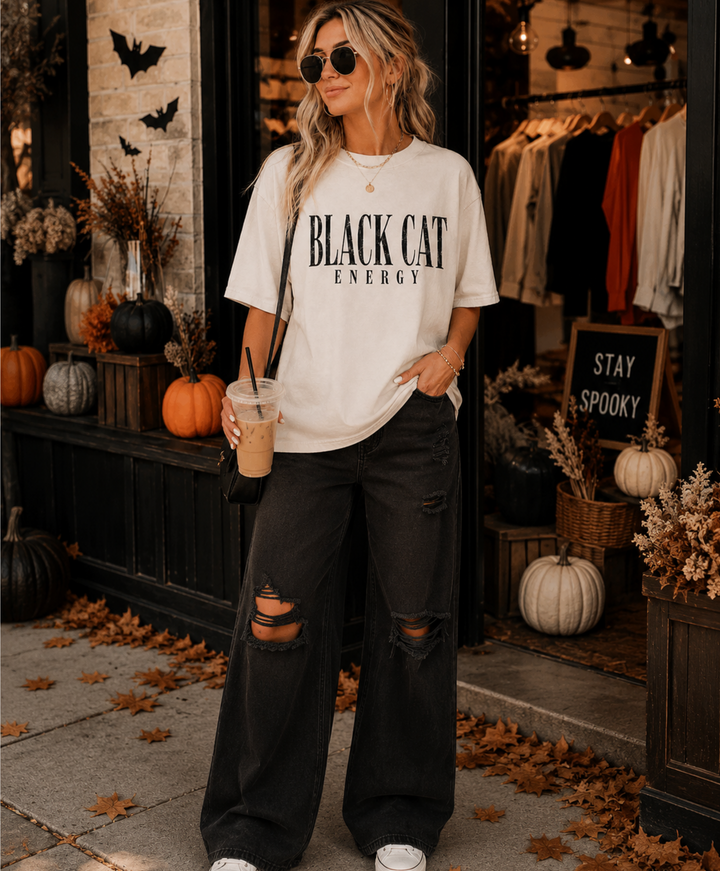 DEAL OF THE DAY - Black Cat Energy Ivory Tee - (FINAL SALE)