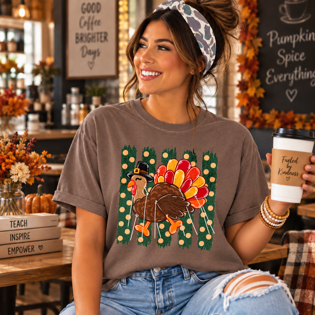 DEAL OF THE DAY - Striped Turkey Balloon Brown Tee or Sweatshirt - FINAL SALE