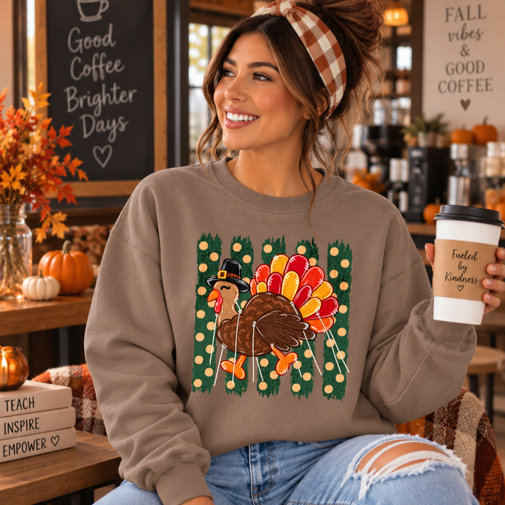 DEAL OF THE DAY - Striped Turkey Balloon Brown Tee or Sweatshirt - FINAL SALE