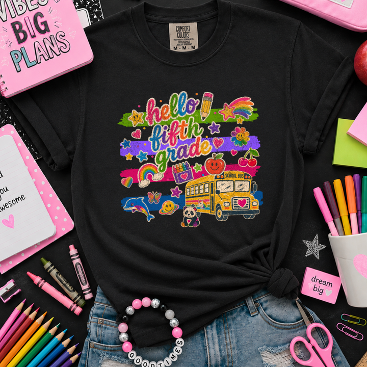 DEAL OF THE DAY - Bright Whimsical Hello Grade Level Black Tee (FINAL SALE)